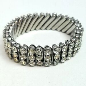Vintage Three Row Rhinestone Stretch Bracelet Made in British Hong Kong, Estate